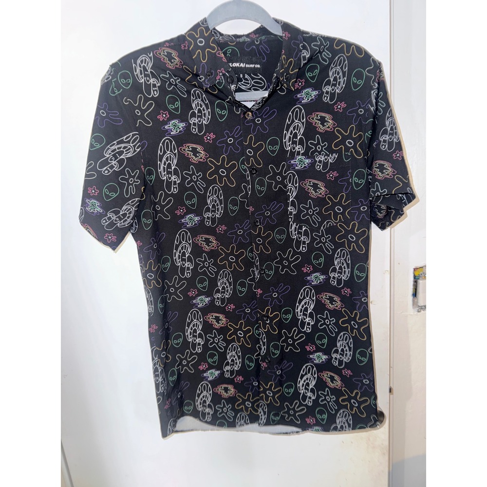 Molokai Surf Co UFO Alien Psychedelic Button Up Shirt Men's Small Festival - Picture 2 of 9